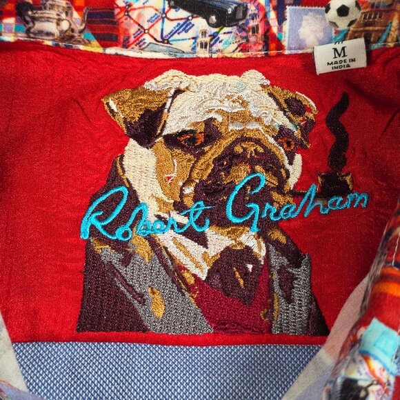 Robert Graham London Bulldog Print Long Sleeve Shirt M Cotton Casual Mens - Picture 4 of 9